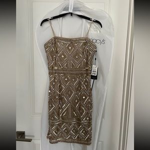 Adrianna Papell Beaded gown dress. gold Great Gatsby Dress